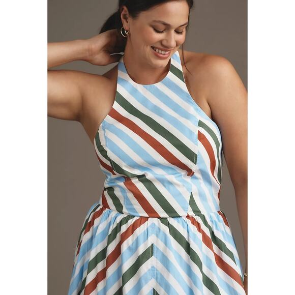NWT Anthropologie Maeve Halter Midi Sundress $168 XS Neutral Striped Motif - Picture 7 of 7
